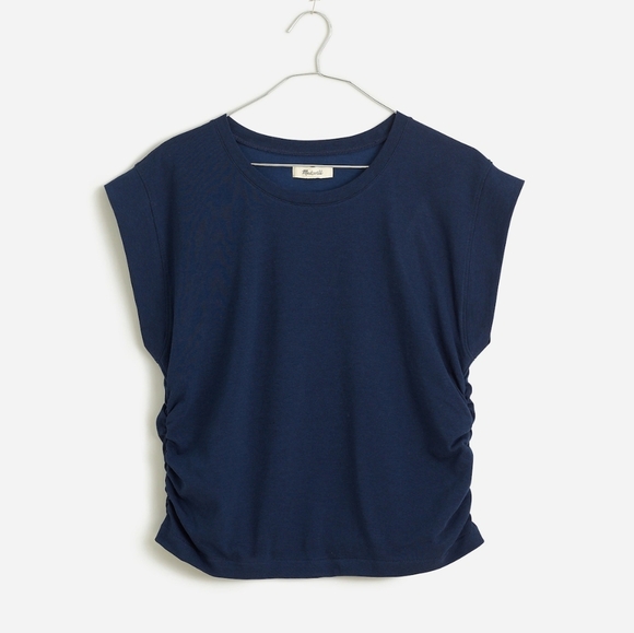 Madewell Side-Cinch Muscle Tee Women's XS Dark Nightfall Navy Blue‎ Ruching NWT - Picture 4 of 9